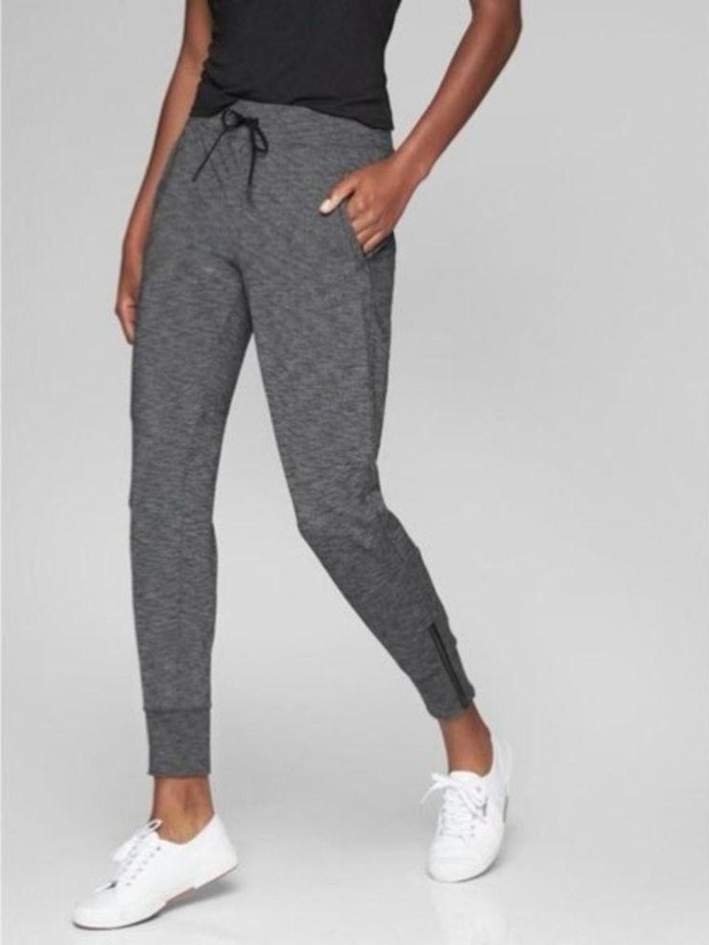 Athleta Dark Gray Heather Drawstring Joggers with Ankle Zipper